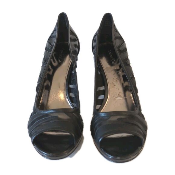 Calvin Klein Women's Peep Toe Lacy Black Heel Pumps, Size 10 - Picture 2 of 10